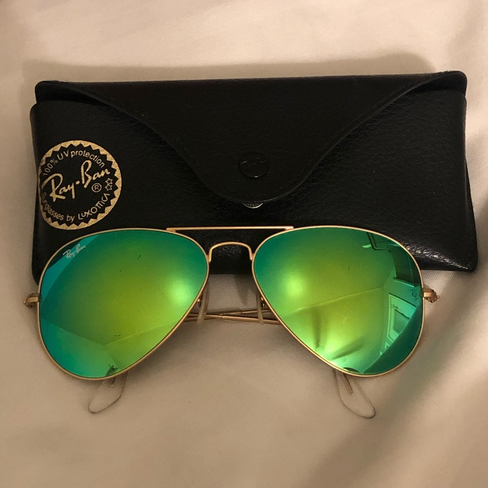 Ray ban green gold flash mirror aviators